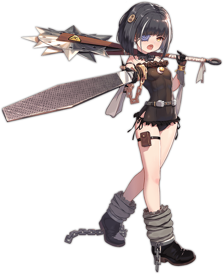 1girl ark_order belt black_dress black_footwear black_gloves black_hair black_panties bob_cut boots cape chain circular_saw cuffs cyclops_(ark_order) dress eyepatch frilled_dress frills full_body fur-trimmed_cape fur_trim gears gloves holding holding_weapon looking_at_viewer official_art panties pointing pointing_at_viewer pouch saw shackles short_hair sidelocks solo tachi-e thigh_pouch thigh_strap transparent_background underwear walking weapon you_ni_ge_shaobing