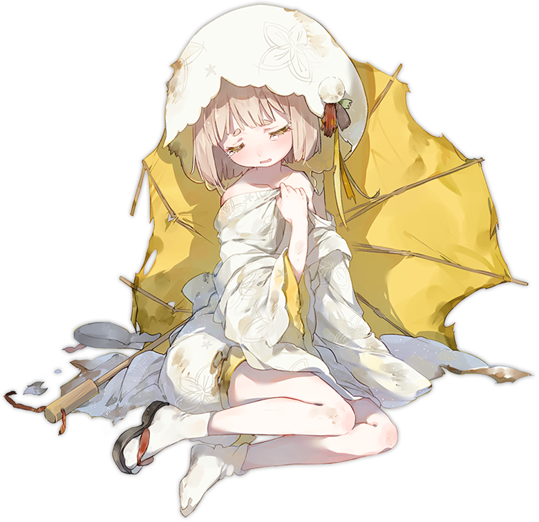 1girl ark_order artist_request blush bob_cut closed_eyes crying cuisine_dimension full_body japanese_clothes kimono light_brown_hair long_sleeves official_art oil-paper_umbrella open_mouth shiromuku short_hair sidelocks sitting tachi-e tamagoyaki_(cuisine_dimension) torn_clothes transparent_background uchikake umbrella wataboushi white_hood white_kimono white_theme wide_sleeves yellow_eyes yellow_umbrella yokozuwari