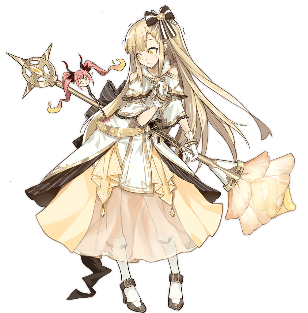 1girl ark_order back_bow baldr_(ark_order) bare_shoulders belt black_bow blonde_hair bow brown_footwear capelet clothing_cutout dress full_body gloves gold_trim hair_bow holding holding_staff kneehighs kzhu lace-trimmed_capelet lace_trim loki_(ark_order) long_hair official_art one_side_up parted_lips shoulder_cutout sidelocks socks solo stab staff strappy_heels striped_bow tachi-e transparent_background trembling very_long_hair white_capelet white_dress white_gloves white_socks yellow_dress yellow_eyes