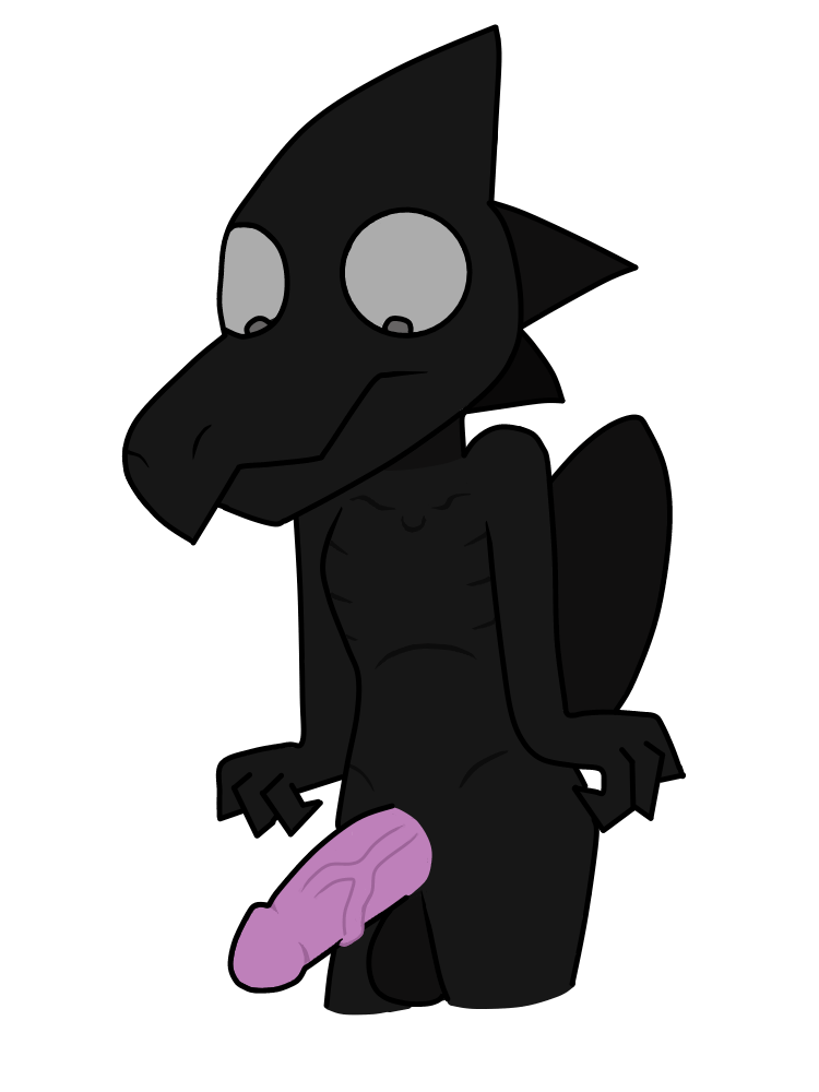 2019 4_fingers balls big_balls black_body black_skin clothed clothing erection fingers grey_eyes lizard looking_down male miri-1017 penis pink_penis reptile scaile scalie slim solo topless