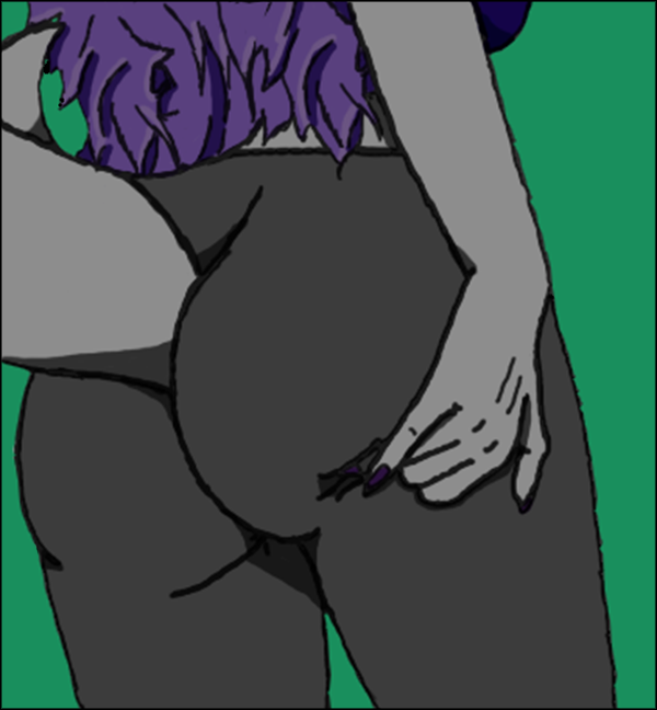 2019 amythyst_(axyl_k) anthro big_breasts big_butt bra breasts butt butt_grab clothed clothing colored_nails digital_media_(artwork) female fish hair hand_on_butt leggings legwear long_hair marine messy_hair nails pinup pose presenting presenting_hindquarters purple_hair shark simple_background solo sports_bra suggestive tights underwear yoga_pants