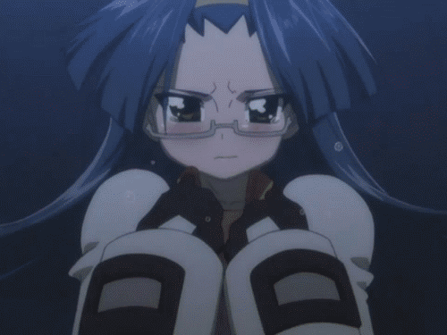 animated animated_gif aresta_blanket bb big_breasts blue_hair blush bouncing_breasts breast_suppress breasts brown_eyes bursting_breasts cleavage collarbone embarrassed fight_ippatsu!_juuden-chan!! gif gigantic_breasts glasses hairband huge_breasts large_breasts long_hair lowres nipples pout soft unleash_breasts
