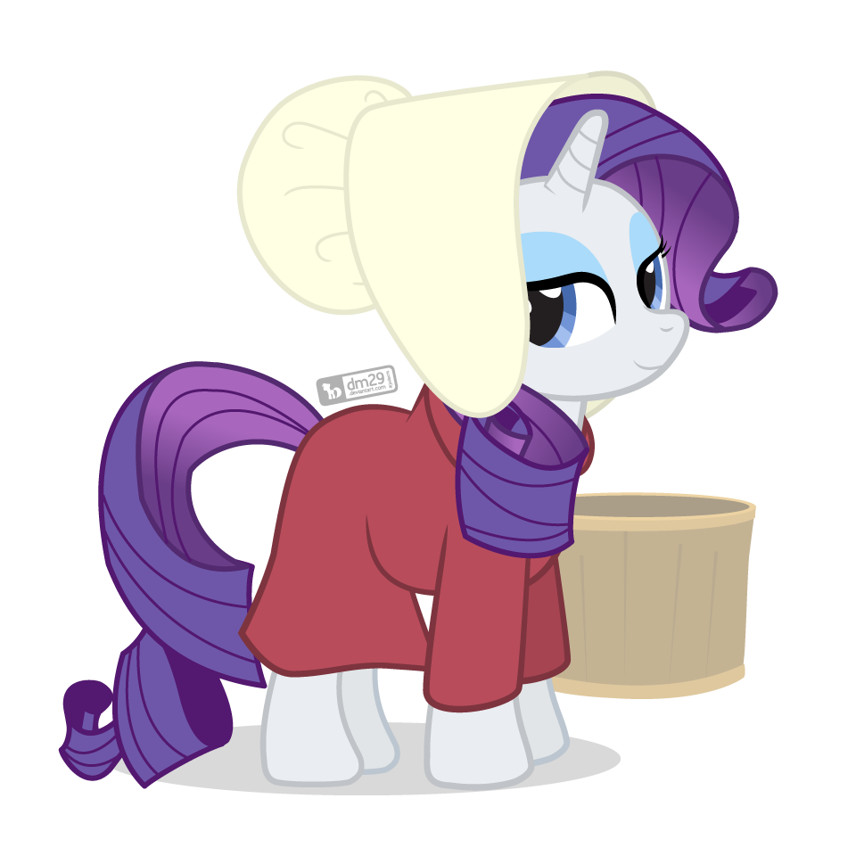 2017 alpha_channel bucket clothed clothed_feral clothing crossover dm29 dress equid female feral friendship_is_magic hair hat headgear headwear horn looking_at_viewer mammal my_little_pony purple_hair rarity_(mlp) simple_background smile solo the_handmaid's_tale transparent_background unicorn