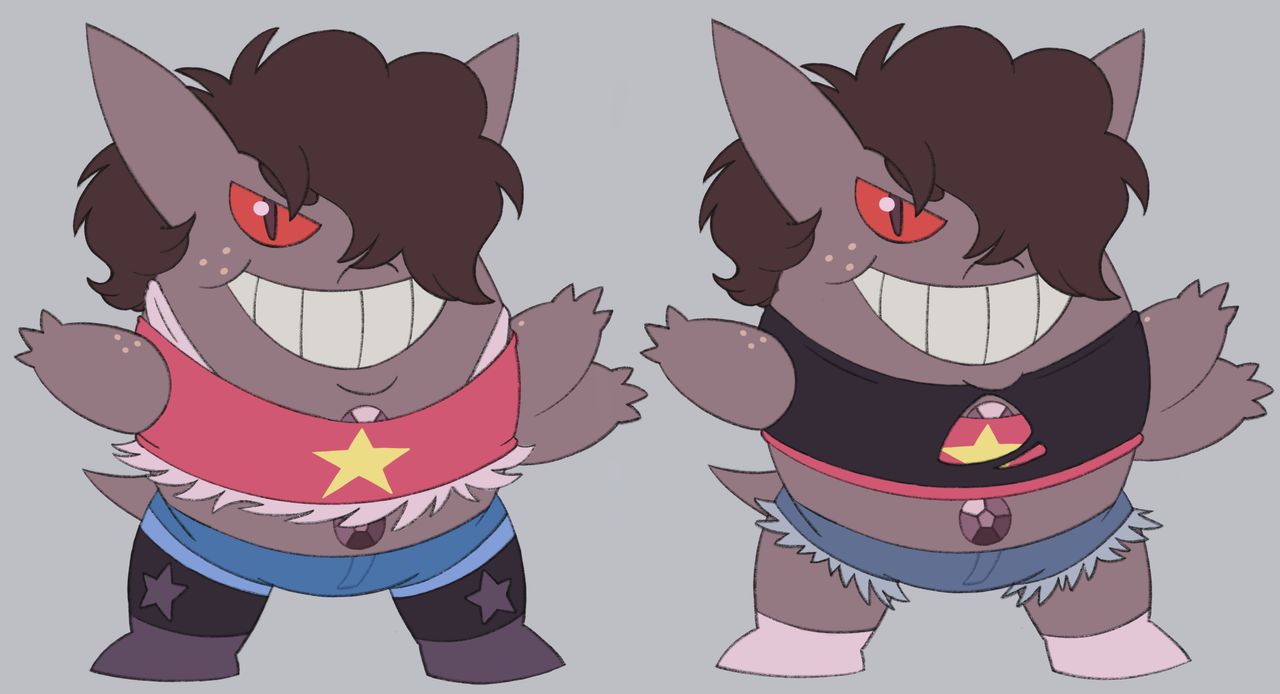 2019 alternate_species cartoon_network crossover digital_media_(artwork) gengar itoruna nintendo pok&eacute;mon pok&eacute;mon_(species) smoky_quartz_(steven_universe) steven_universe video_games