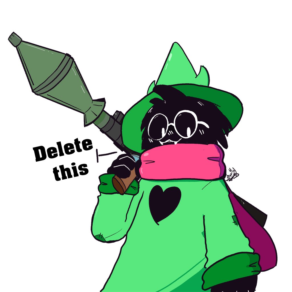 &lt;3 1:1 2018 :3 anthro black_body black_fur bovid caprine clothed clothing colored cute_fangs delet_this deltarune digital_media_(artwork) english_text eyewear fur furgonomics glasses goat green_clothing green_hat green_headwear green_robe green_topwear gun hat head_tuft headgear headwear holding_gun holding_object holding_weapon looking_at_viewer mammal meme patch_(fabric) pink_scarf ralsei ralsei_with_a_gun ranged_weapon reaction_image rocket_launcher rpg-7 scarf signature simple_background solo standing text topwear tuft video_games weapon weapon_on_shoulder wheatleygrim white_background