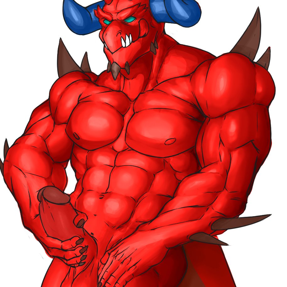 2019 abs areola balls barazoku biceps chaor chaotic claws demon erection horn humanoid_penis male manly masturbation muscular navel nipples not_furry nude pecs penile penile_masturbation penis presenting presenting_penis red_body red_penis red_skin red_tongue seyrmo sharp_claws sharp_teeth smile solo standing teal_eyes teeth tongue tongue_out triceps