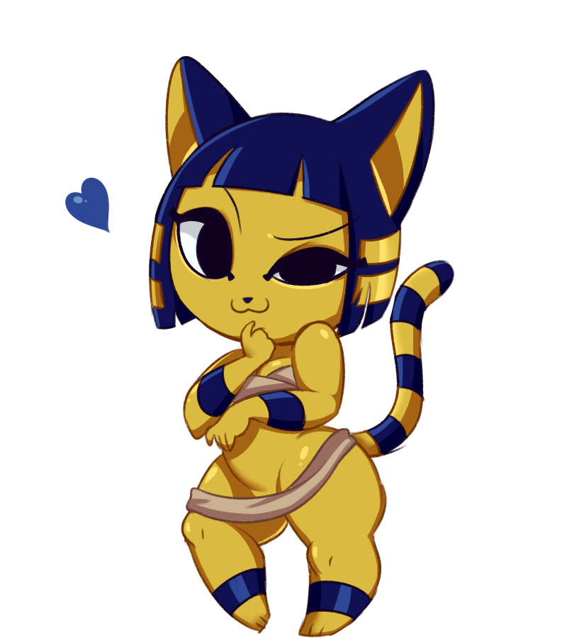 &lt;3 alpha_channel animal_crossing ankha_(animal_crossing) anthro bandage blue_hair domestic_cat felid feline felis female fur hair kronilix looking_at_viewer mammal nintendo pose simple_background smile solo standing striped_tail stripes transparent_background video_games yellow_body yellow_fur