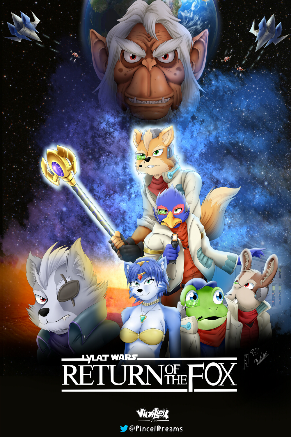 amphibian andross anthro avian bird canid canine canis english_text falco_lombardi female fox fox_mccloud frog hi_res krystal lagomorph leporid male mammal nintendo parody peppy_hare rabbit slippy_toad space star_fox star_wars text toad_(frog) video_games viejillox wolf wolf_o'donnell