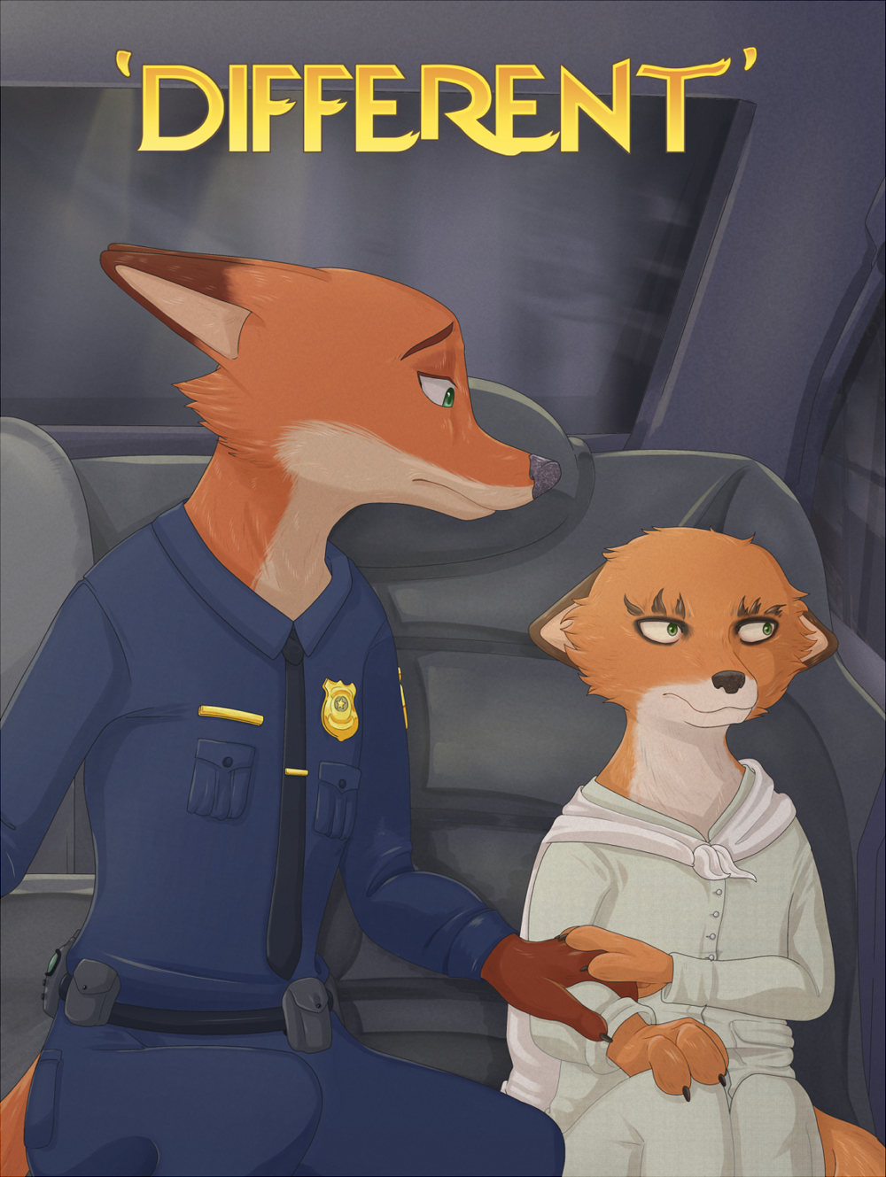 ash_(fantastic_mr._fox) canid canine car clothing comfort cub disney fantastic_mr._fox fox hi_res interior mammal nick_wilde night police_car police_officer police_uniform red_fox takoto title uniform vehicle young zootopia