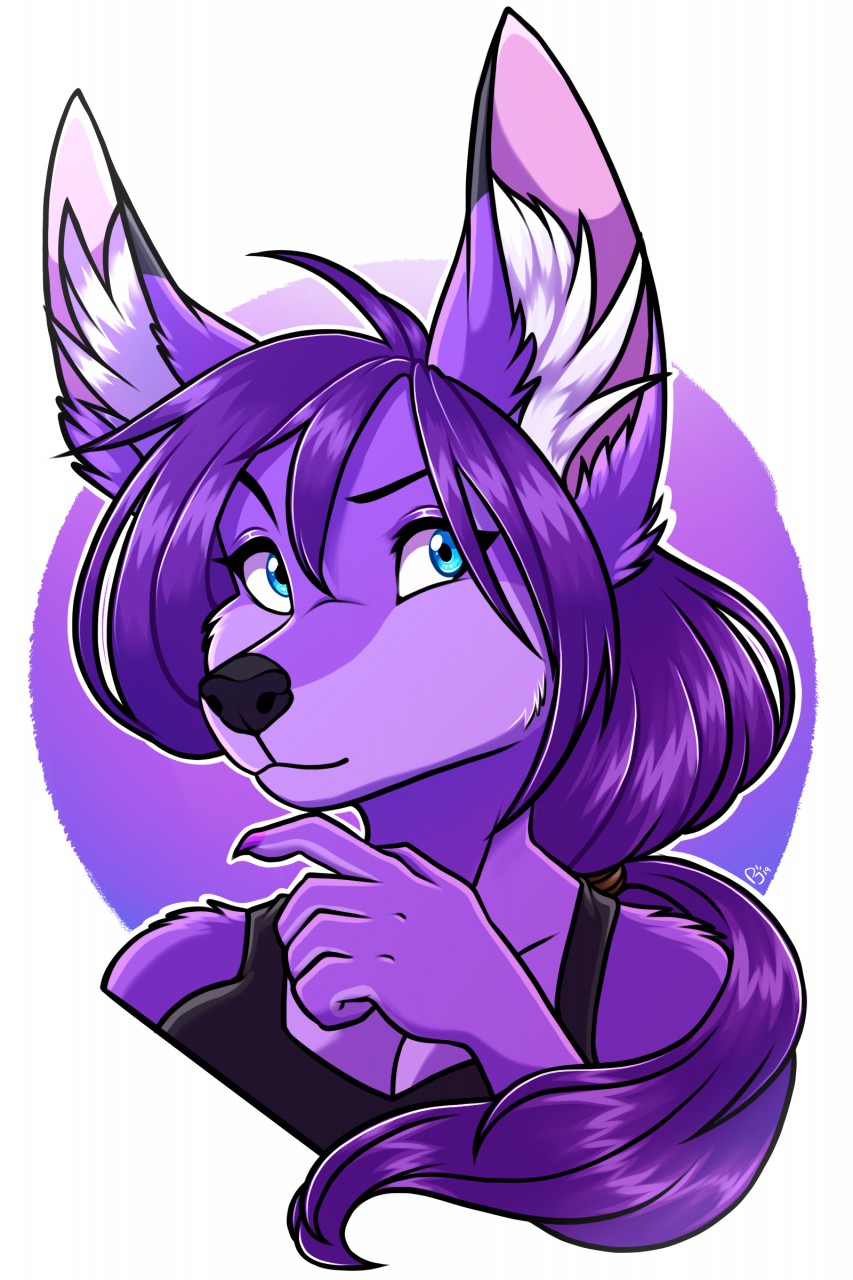 anthro blue_eyes canid canine digital_media_(artwork) ember_(disambiguation) emberfox female fennec fox fur hair hi_res mammal peejay purple_body purple_fur purple_hair