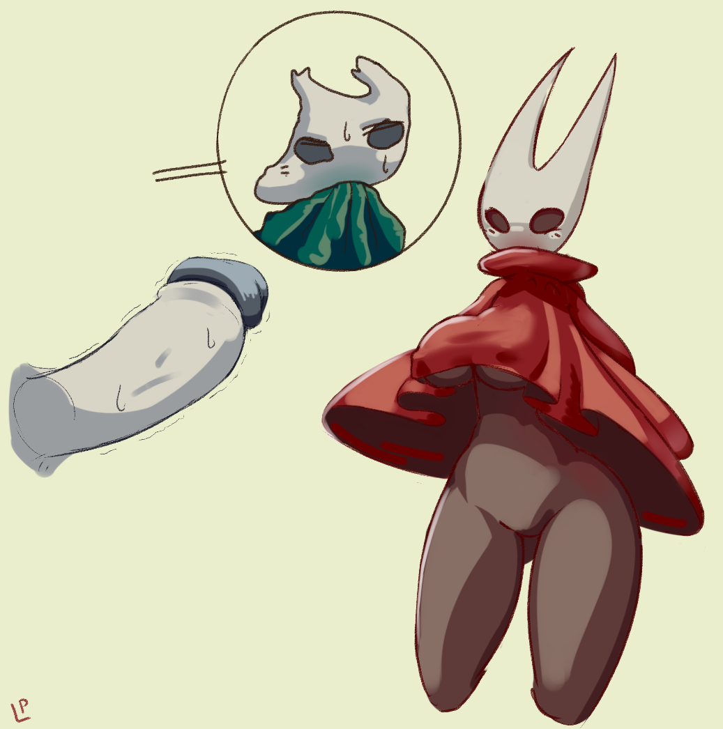 big_breasts bottomless breasts clothed clothing drawfruit female hollow_knight hornet_(hollow_knight) humanoid_penis male penis under_boob