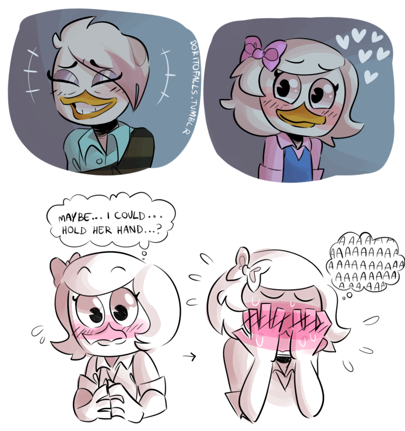 &lt;3 anatid anseriform avian bird blush clothing comic disney doritofalls duck ducktales ducktales_(2017) female female/female lena_(ducktales) smile webby_vanderquack