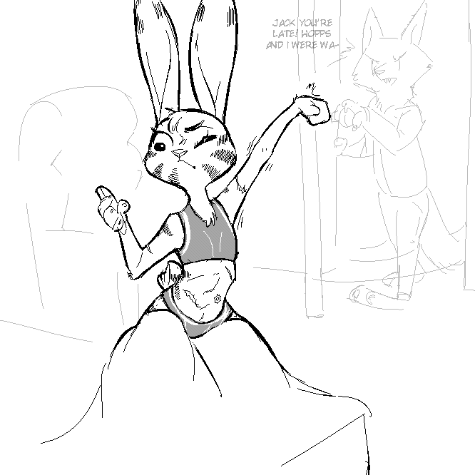 ! 1:1 ambiguous_gender anthro barefoot bed bottomwear canid canine cellphone claws clothing crop_top crossgender dialogue disney duo ears_up english_text facial_markings female flat_chested fox furniture head_markings head_tuft holding_cellphone holding_object holding_phone jack_savage kneeling lagomorph leporid mammal markings midriff monochrome mtf_crossgender nick_wilde on_bed one_eye_closed panties pants phone pose rabbit replytoanons scar scut_tail shirt simple_background sketch stretching stripes text topwear tuft underwear vertical_bar_eyes white_background zootopia