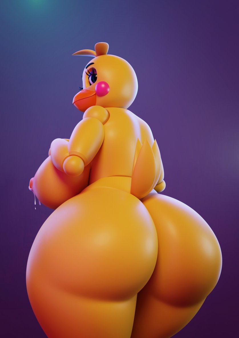 2019 3d_(artwork) animatronic avian beak big_breasts big_butt biped bird blush blush_stickers bodily_fluids breasts butt chicken curvy_figure digital_media_(artwork) doll_joints eyeliner feathers female five_nights_at_freddy's five_nights_at_freddy's_2 galliform gallus_(genus) half-closed_eyes head_tuft huge_breasts huge_butt lactating low-angle_view machine makeup milk nipples non-mammal_breasts orange_nipples phasianid portrait rear_view robot runabo short_tail smile solo standing tail_feathers three-quarter_portrait toy_chica_(fnaf) tuft video_games voluptuous wide_hips yellow_body yellow_feathers