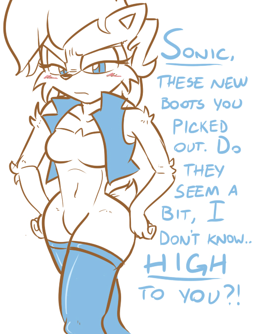 2011 blue_eyes blush boots breasts clothing dialogue featureless_breasts featureless_crotch female footwear looking_at_viewer mammal navel rodent sally_acorn saltcore sciurid solo sonic_(series) topwear vest