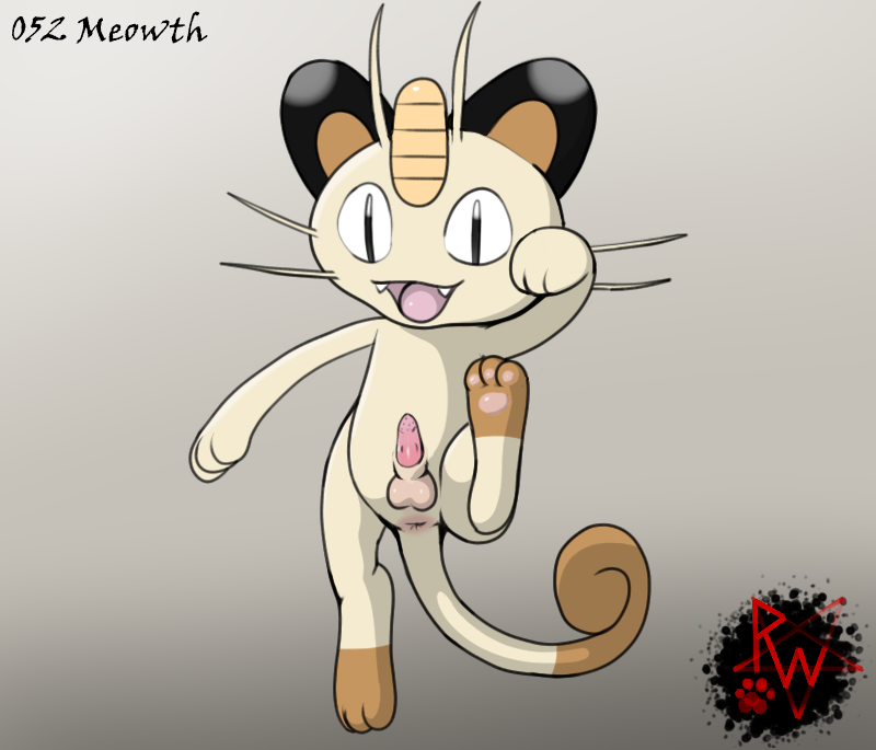 2019 animal_genitalia animal_penis anus balls black_eyes darkened_genitals digital_media_(artwork) erection felid feline_penis feral fur male mammal meowth nintendo open_mouth penis pok&eacute;mon pok&eacute;mon_(species) rapistwerewolf simple_background smile solo video_games