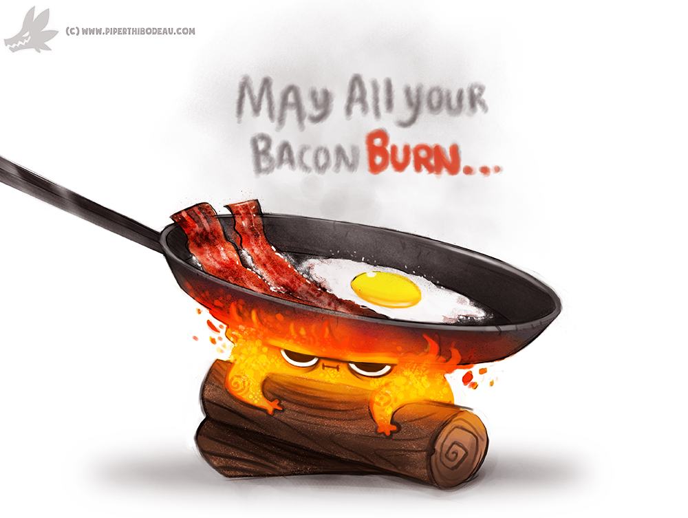 ambiguous_gender angry bacon black_eyes calcifer cookware cryptid-creations demon dialogue egg elemental english_text fire fire_elemental food frying_pan howl's_moving_castle kitchen_utensils log meat simple_background solo text tools white_background wood