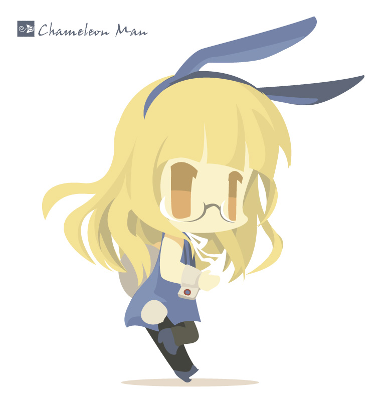 1girl animal_ears artist_name bunny_ears bunny_tail bunnysuit cat_ears chameleon_man_(three) fake_animal_ears fake_tail glasses high_heels military pantyhose perrine_h_clostermann simple_background solo strike_witches tail white_background world_witches_series yellow_eyes