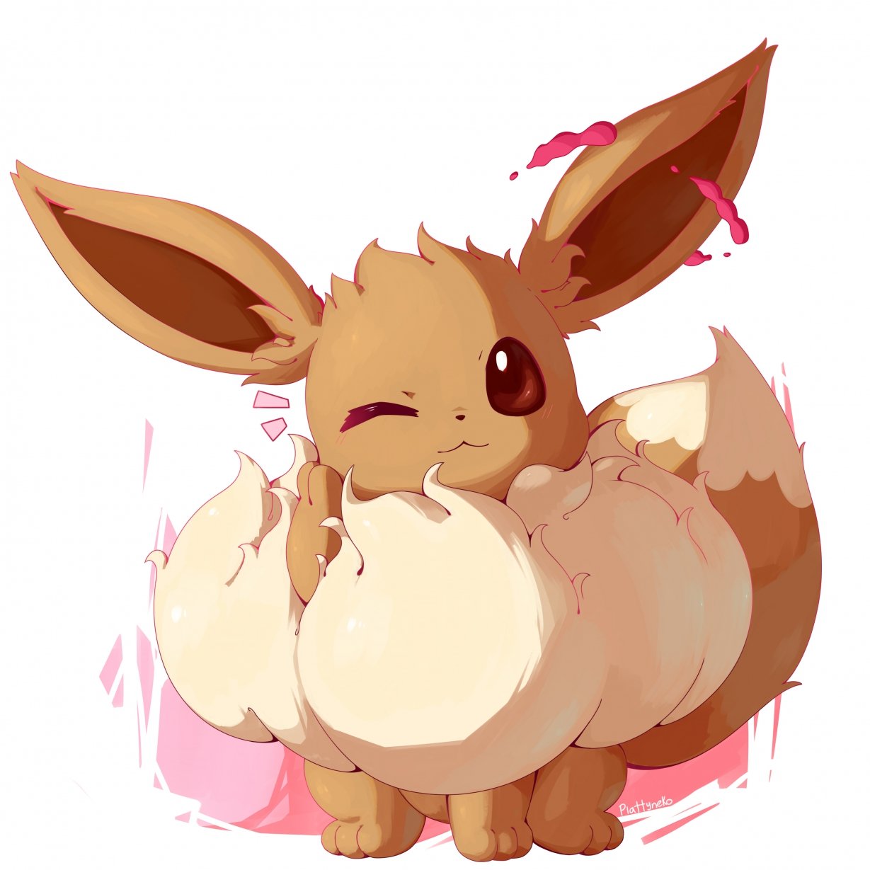 1:1 3_toes all_fours ambiguous_gender brown_body brown_eyes brown_fur chest_tuft ears_up eevee feral fluffy fluffy_ears fluffy_tail fur hi_res long_ears looking_at_viewer nintendo one_eye_closed plattyneko pok&eacute;mon pok&eacute;mon_(species) simple_background solo tan_body tan_fur toes tuft video_games white_background