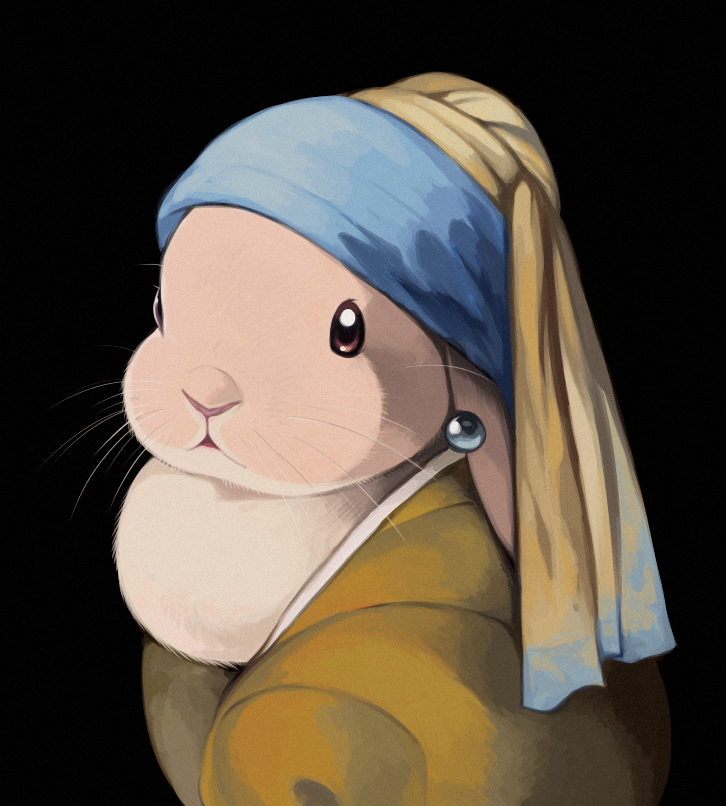 2017 dewlap_(anatomy) female girl_with_a_pearl_earring ichthy0stega inspired_by_proper_art lagomorph leporid mammal rabbit solo