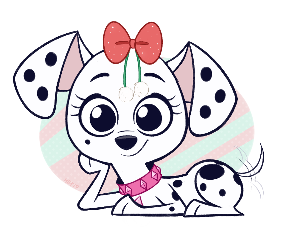 101_dalmatian_street 101_dalmatians bow canid canine canis collar cub dallas_(101_dalmatians) dalmatian disney domestic_dog feral higgly_town_hero mammal simple_background smile solo tailwag young