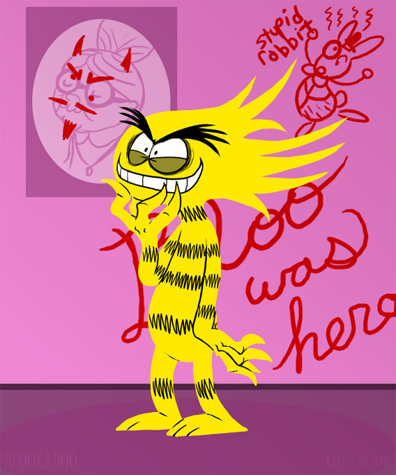 bendy_(fhif) black_eyes cartoon_network foster's_home_for_imaginary_friends fur graffiti imaginary_friend madame_foster male photo smile spookaboo yellow_body yellow_fur