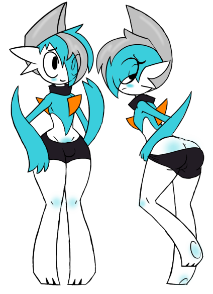 alpha_channel big_butt blush bottomwear bulge butt christomwow clothed clothing collar gallade girly male nintendo pok&eacute;mon pok&eacute;mon_(species) shiny_pok&eacute;mon shorts simple_background solo topless transparent_background video_games