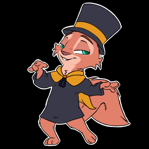1:1 a_hat_in_time ambiguous_gender anthro barefoot black_background cheek_tuft clothed clothing facial_tuft fluffy fluffy_tail green_eyes hat hat_kid headgear headwear low_res mammal nemo_nutkin_(character) nemonutkin rodent sciurid simple_background smile solo tuft