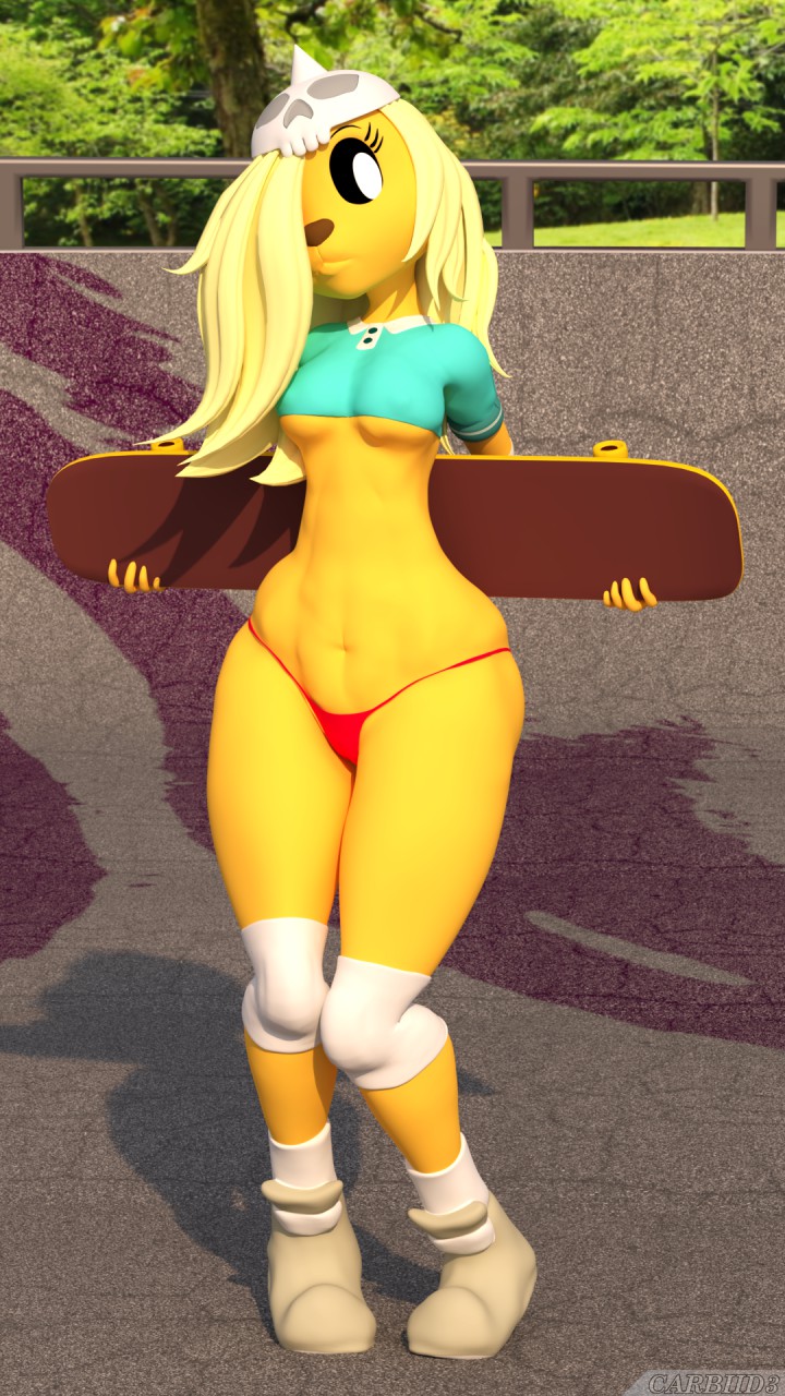 2019 3d_(artwork) adventure_time anthro big_butt blonde_hair breasts bronwyn butt canid canine canis carbiid3 cartoon_network clothing digital_media_(artwork) domestic_dog female hair looking_at_viewer mammal solo thick_thighs wide_hips