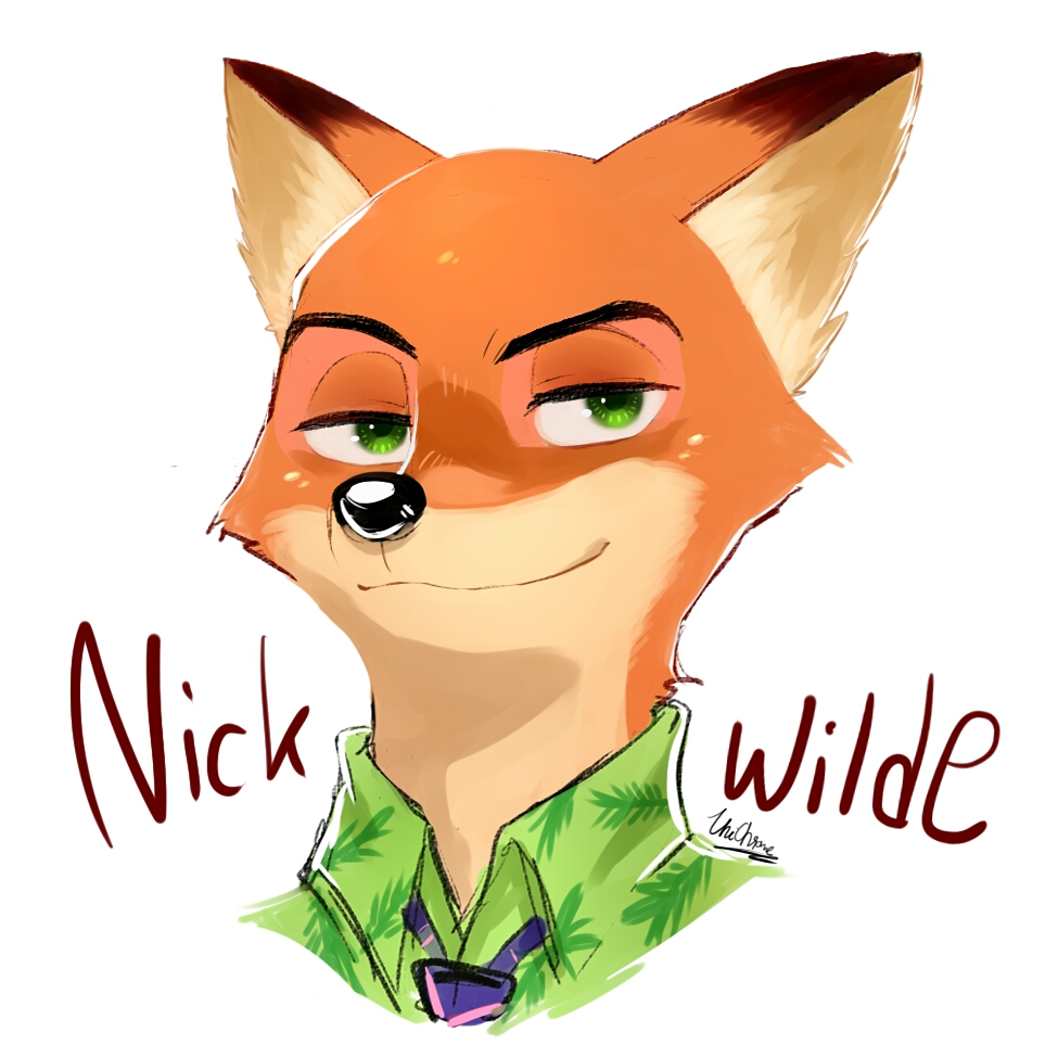 2016 anthro canid canine clothed clothing digital_media_(artwork) dipstick_ears disney fox fur green_eyes headshot_portrait inner_ear_fluff light lighting looking_at_viewer mammal multicolored_ears necktie nick_wilde orange_body orange_fur portrait red_fox shirt simple_background smile solo tan_body tan_fur topwear tuft unichrome-uni white_background zootopia