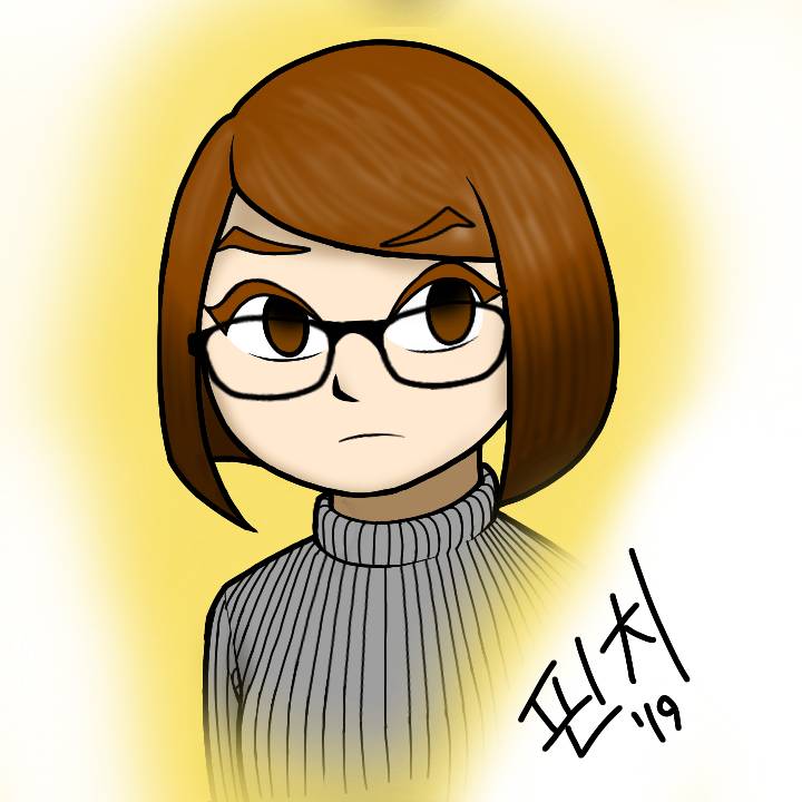 big_eyes bob_cut brown_eyes cimdiksurat cute glasses grey_sweater original pinchface pinchface05 sony_sketch sweater