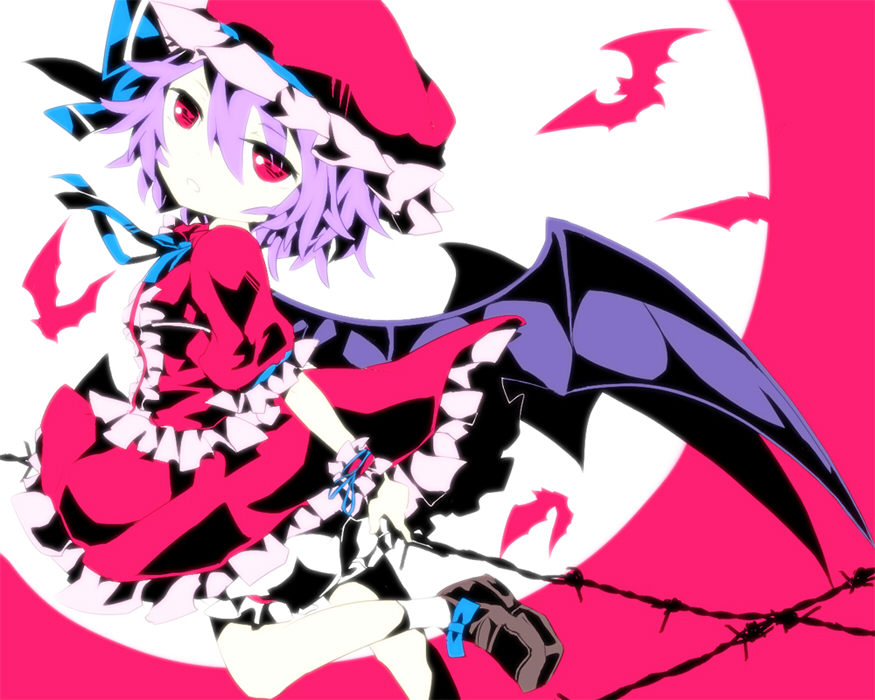 bad_id bad_pixiv_id barbed_wire bat bat_wings mimio pink_eyes purple_hair remilia_scarlet solo touhou wings