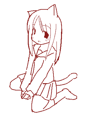 1girl animal_ears azumanga_daiou bangs blush cat_ears cat_tail commentary_request eyebrows_visible_through_hair full_body kasuga_ayumu kneeling long_hair long_sleeves lowres monochrome nama_(sukebu2580) no_shoes open_mouth pleated_skirt school_uniform serafuku simple_background skirt socks solo tail white_background