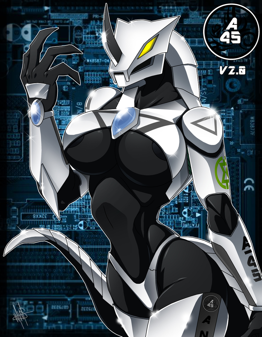 2011 android angela-45 anthro armor big_breasts biped breasts claws cleavage clothed clothing cyber_dragon digital_media_(artwork) dragon female glistening glowing glowing_eyes horn looking_at_viewer machine metal metal_bikini non-mammal_breasts robot scalie skimpy solo standing thick_tail thick_thighs unconvincing_armor under_boob walter_sache