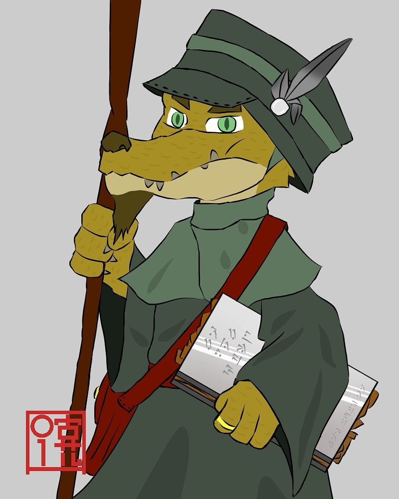 2019 alvidz anthro book clothed clothing digital_media_(artwork) fully_clothed kobold looking_at_viewer magic_user male portrait robe simple_background solo uniform