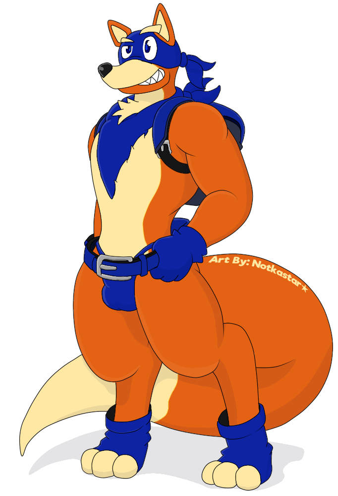 2019 alpha_channel anthro canid canine clothed clothing digital_media_(artwork) dora_the_explorer english_text fox fur handwear male mammal mask notkastar signature simple_background smile solo swiper text thong transparent_background underwear