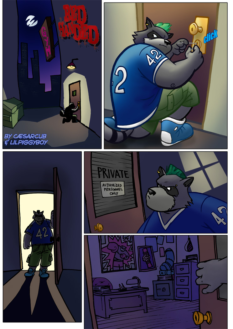 2007 anthro bottomwear caesarcub clothing comic detailed_background lilpiggyboy male mammal night outside overweight overweight_male procyonid raccoon shirt shorts text topwear