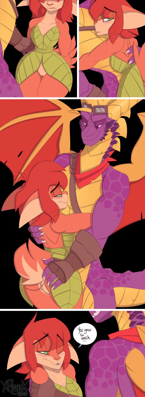 &lt;3 activision anthro athletic bedroom_eyes blush butt clothed clothing curvaceous curvy_figure dragon elora eyewear faun female gloves goggles green_eyes hair handwear hi_res hug male male/female narrowed_eyes purple_body purple_eyes purple_skin seductive simple_background smile spyro spyro_the_dragon thick_thighs video_games voluptuous wings xplaysx