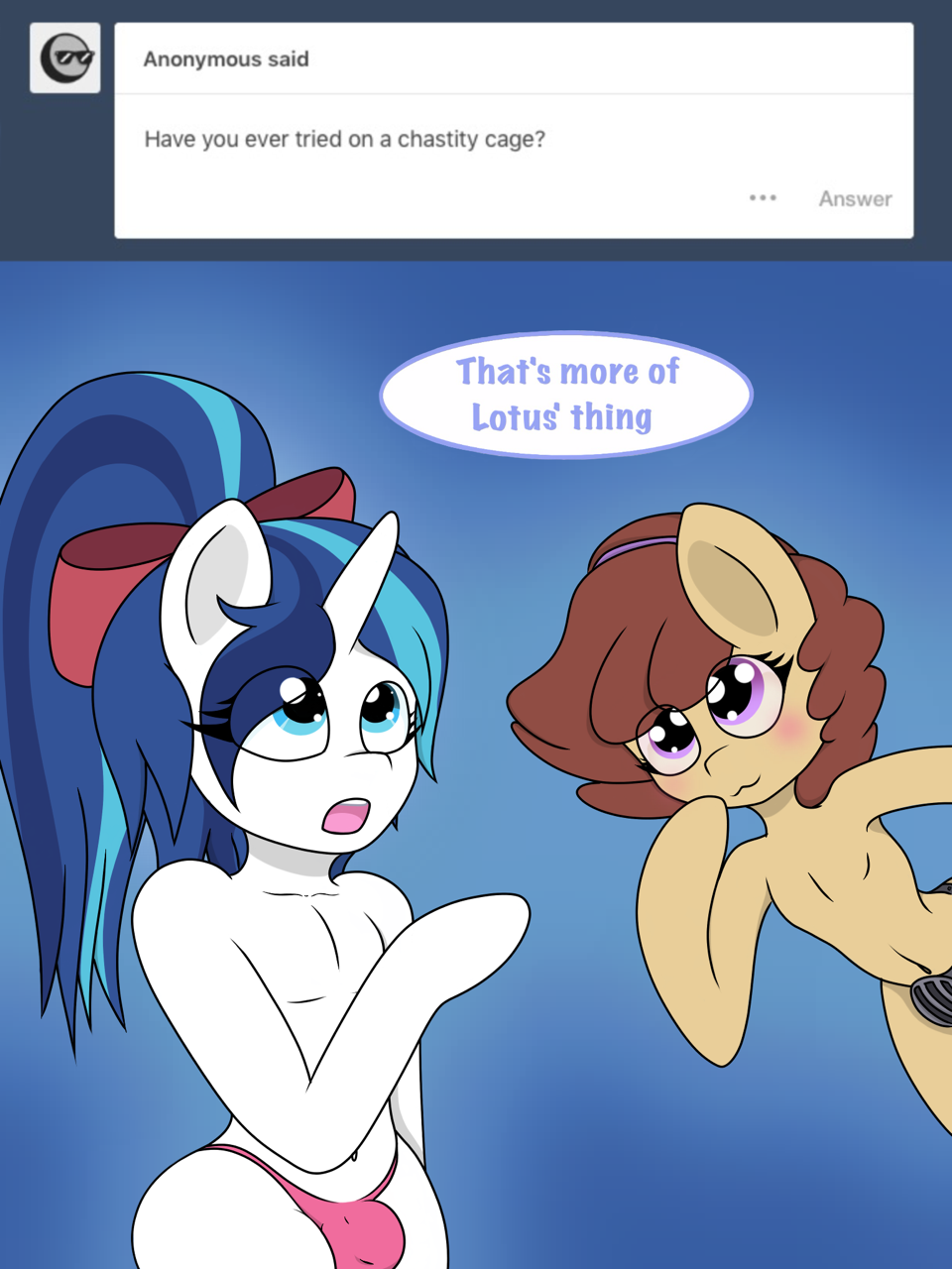 anthro ask_blog ask_bottom_armor bow bulge clothed clothing equid friendship_is_magic girly horn lefthighkick mammal my_little_pony panties shining_armor_(mlp) topless underwear unicorn