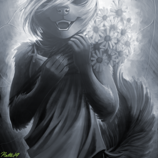 2019 5_fingers anthro biped bouquet claws clothed clothing conditional_dnp digital_media_(artwork) fangs faraden fingers flower fluffy fluffy_tail harley_(ratte) holding_flower holding_object legacy mammal mephitid new_faraden open_mouth open_smile plant portrait ratte shirt signature skunk sleeveless smile solo spotted_skunk topwear western_spotted_skunk