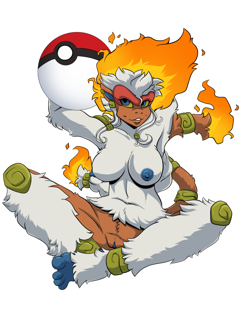 2019 alpha_channel anthro blue_eyes blue_nipples blue_pussy breasts female fire fur infernape mammal nintendo nipples nude pok&eacute;ball pok&eacute;mon pok&eacute;mon_(species) primate pussy simple_background solo transparent_background video_games white_body white_fur yawg yellow_sclera