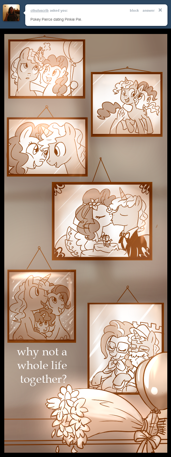 2012 balloon clothing comic cutie_mark dress duo equid equine eyewear feels flower friendship_is_magic glasses horn horse kissing madmax mammal my_little_pony offspring old pinkie_pie_(mlp) plant pokey_pierce_(mlp) portrait unicorn wedding wedding_dress