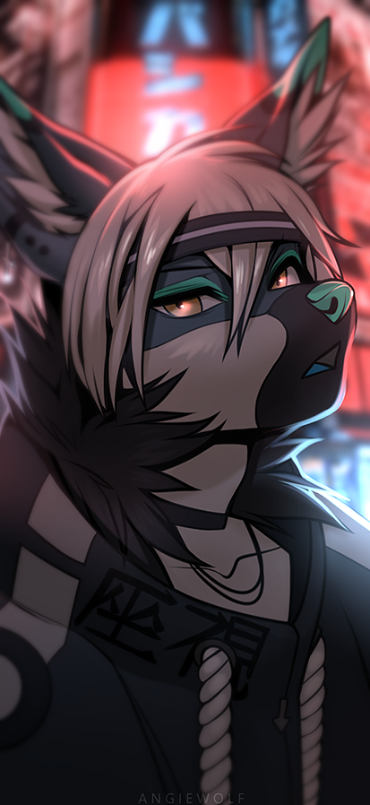 angiewolf anthro canid canine clothed clothing digital_media_(artwork) eyebrows eyelashes hair male mammal solo tan_hair