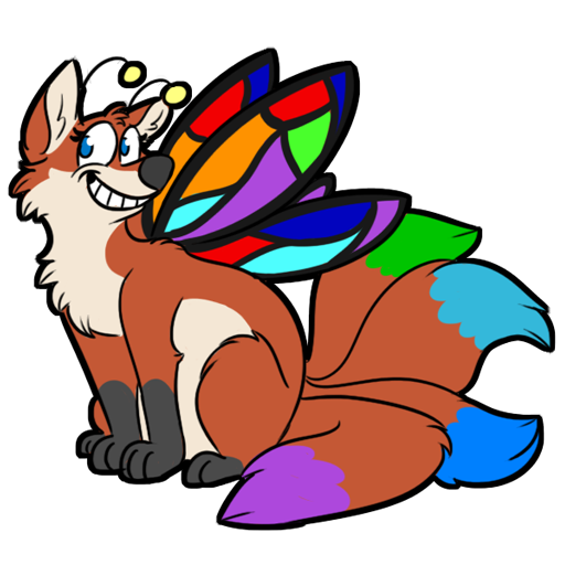 1:1 alpha_channel antennae_(anatomy) canid canine fae fairy female feral fox lepidopteran_wings mammal multi_tail rainbow simple_background transparent_background wings