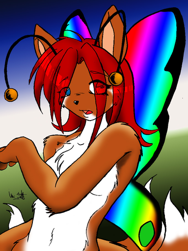 antennae_(anatomy) anthro canid canine fae fairy female fox lepidopteran_wings mammal multi_tail rainbow wings