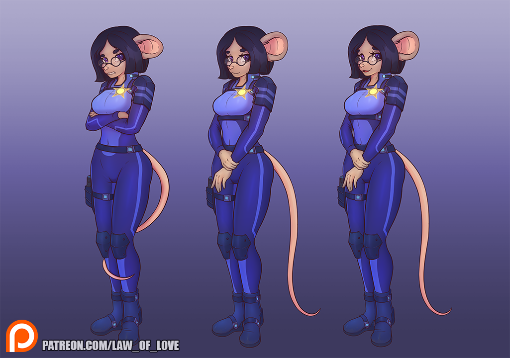 2020 anthro black_hair bodysuit breasts clothed clothing digital_media_(artwork) female fur hair law_of_love mammal mouse murid murine patreon police police_uniform roddy_(law_of_love) rodent simple_background skinsuit smile solo sverhnovapony tight_clothing uniform