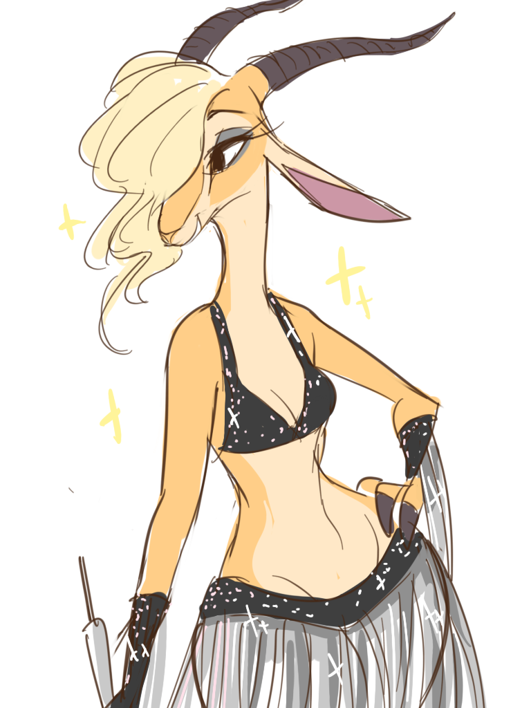 antelope anthro blonde_hair bovid breasts cleavage clothed clothing disney female gazelle gazelle_(zootopia) glistening hair horn mammal midriff simple_background solo toifshi white_background wide_hips zootopia