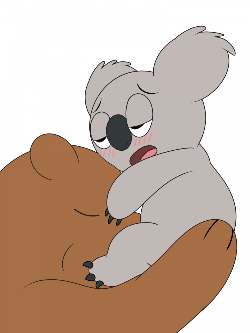 ambiguous/ambiguous ambiguous_gender blush cartoon_network commander_star feral grizzly_(wbb) hi_res koala mammal marsupial nom_nom_(wbb) open_mouth oral sex ursid vombatiform we_bare_bears