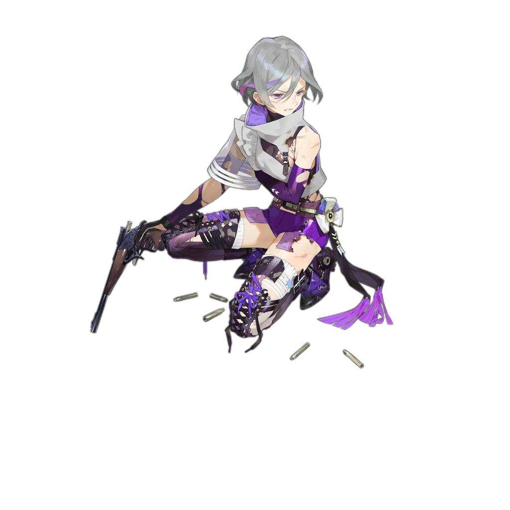 1girl bangs black_footwear black_gloves boots clenched_teeth contender_(girls_frontline) cross-laced_footwear elbow_gloves full_body girls_frontline gloves grey_hair gun hair_between_eyes handgun holding holding_gun holding_weapon looking_to_the_side multicolored_hair nishihara_isao official_art parted_lips pistol purple_gloves purple_hair purple_shorts shell_casing short_hair short_shorts shorts sidelocks smoke solo squatting streaked_hair teeth thigh_boots thighhighs thompson/center_contender torn_boots torn_clothes torn_gloves transparent_background trigger_discipline tsurime watermark weapon web_address white_legwear