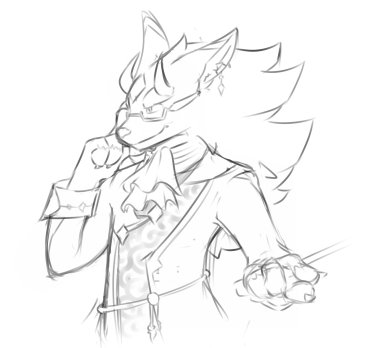 ace_attorney bael_(tas) canid canine canis capcom cosplay cravat demon eyewear glasses horn iudexkoo jackal low_res male mammal sketch tokyo_afterschool_summoners video_games